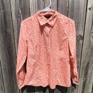 LL Bean Orange Floral Button Down Top